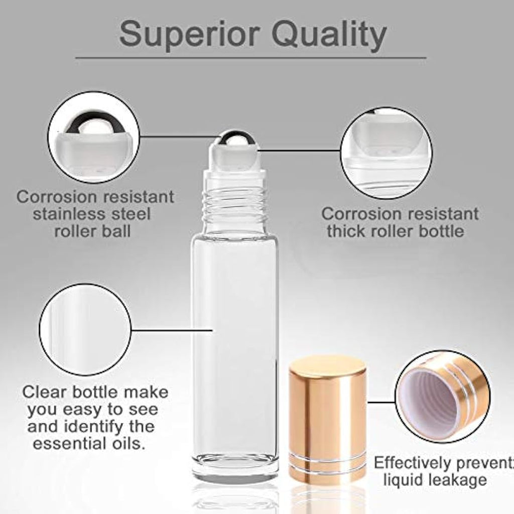Yalbdopo 10ml Glass Roller Bottles - 10 Pack Refillable Roll-on Set