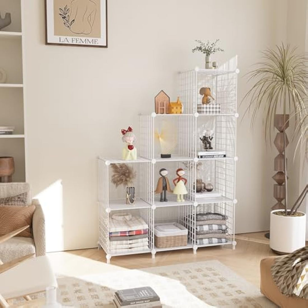 AWTATOS 9-Cube Wire Storage Shelves | Modular DIY Bookcase Unit, White