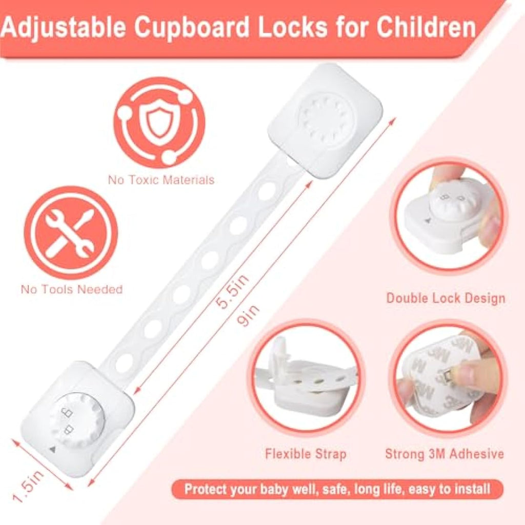 REDTRON Baby Safety Cupboard Locks – 6 Pack Adjustable Child Drawer Latches