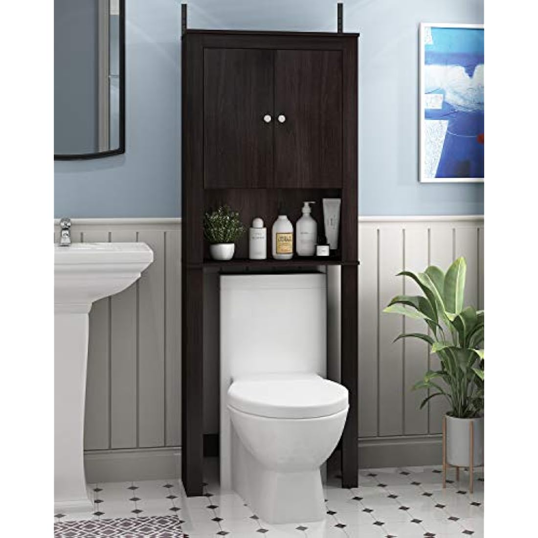 Furinno Wall Mounted Storage Cabinet | Espresso MDF Wood Shelving