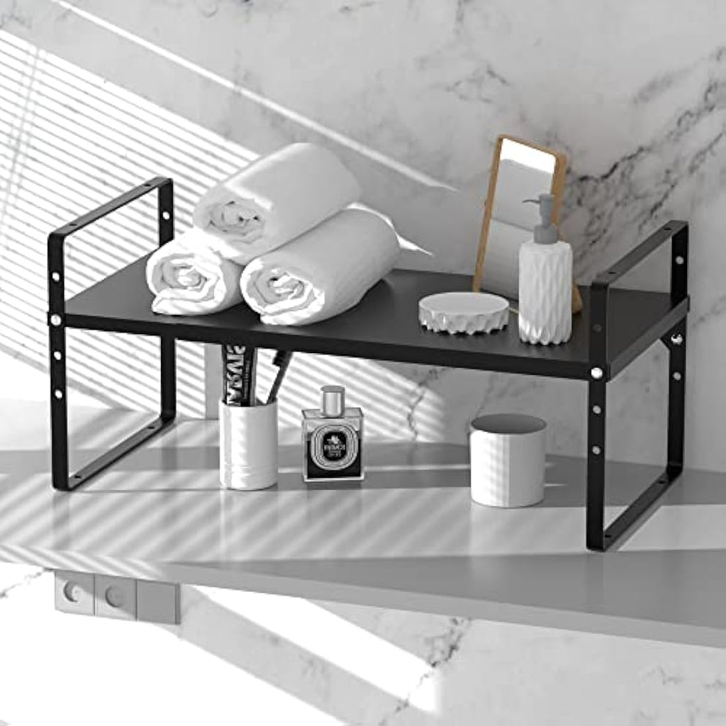 ARCCI Expandable & Stackable Metal Kitchen Cabinet Shelf Organizer – Black