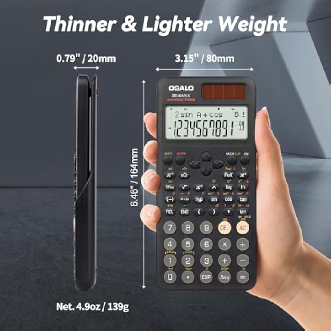 OSALO Scientific Calculator | 240 Functions 2-Line Display Solar Power