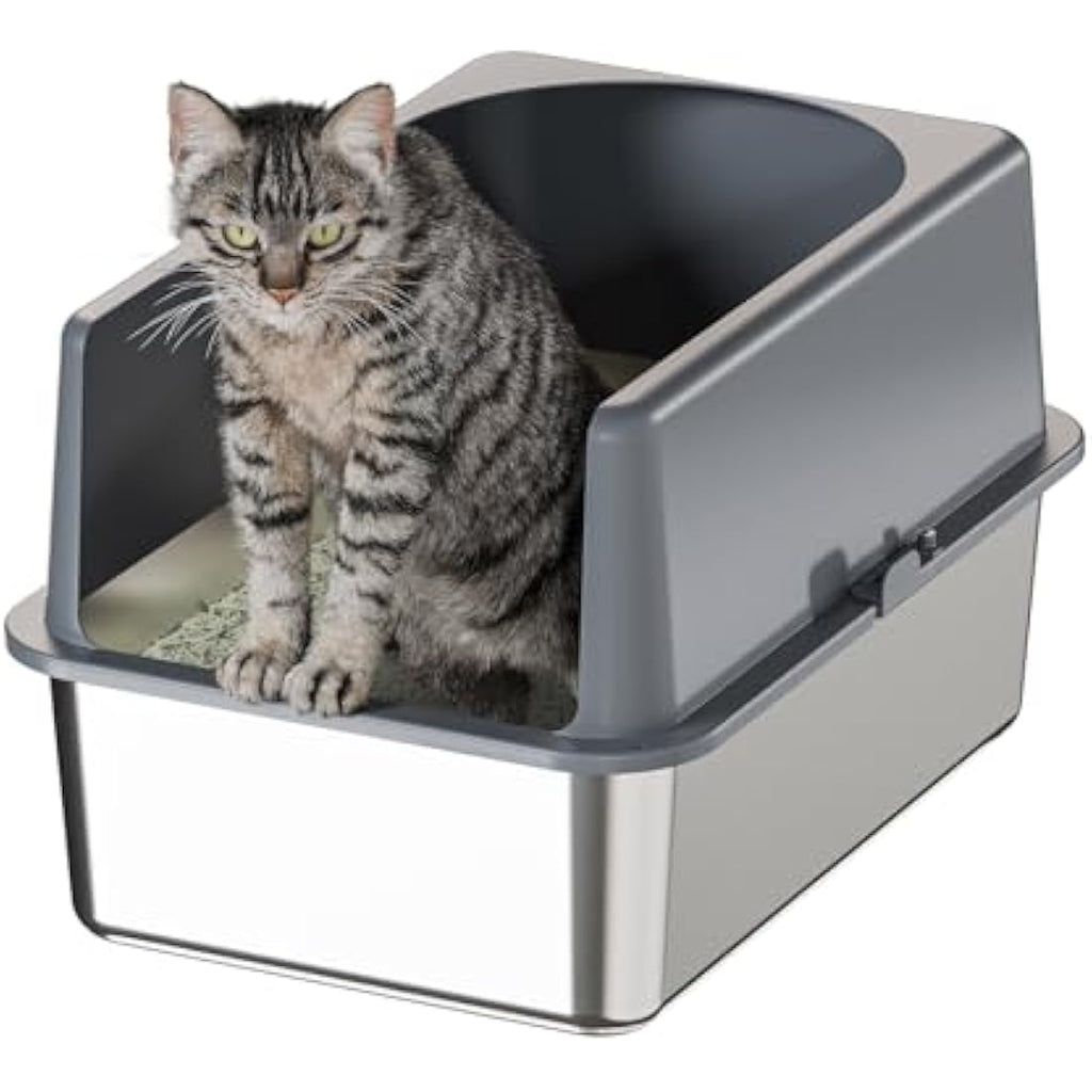 Jolof Store Stainless Steel Cat Litter Box with High-Sided Lid Enclosure