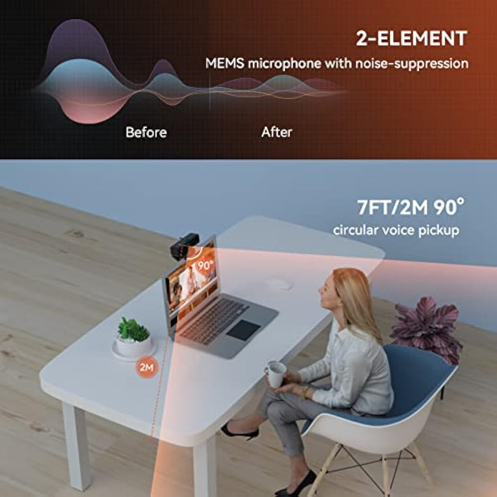 Nuroum V11 2K Webcam - 1080P 60fps Camera with Noise-Cancelling Mic