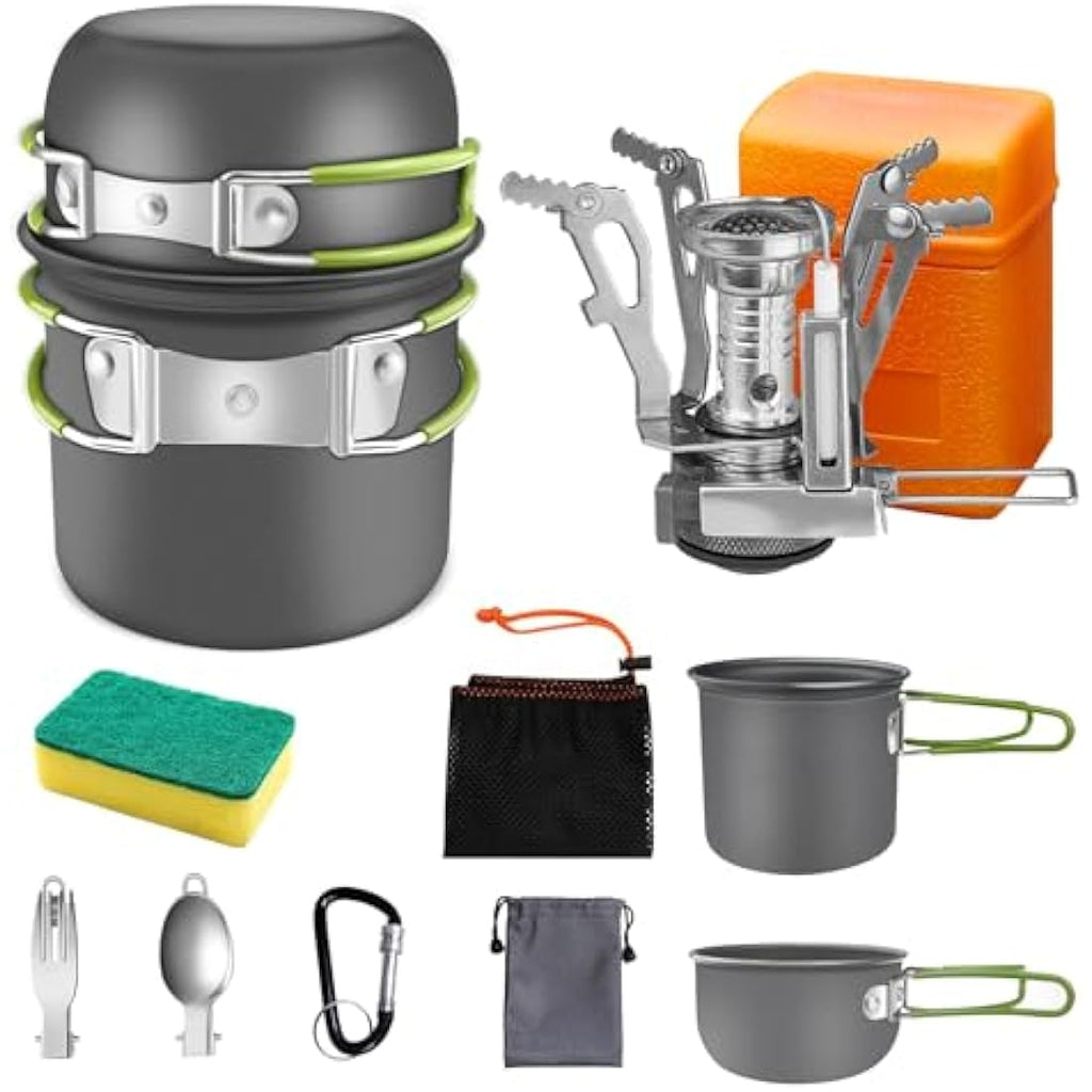 AUTOPkio 9-Piece Camping Cookware Set with Stove | Non-Stick Aluminum