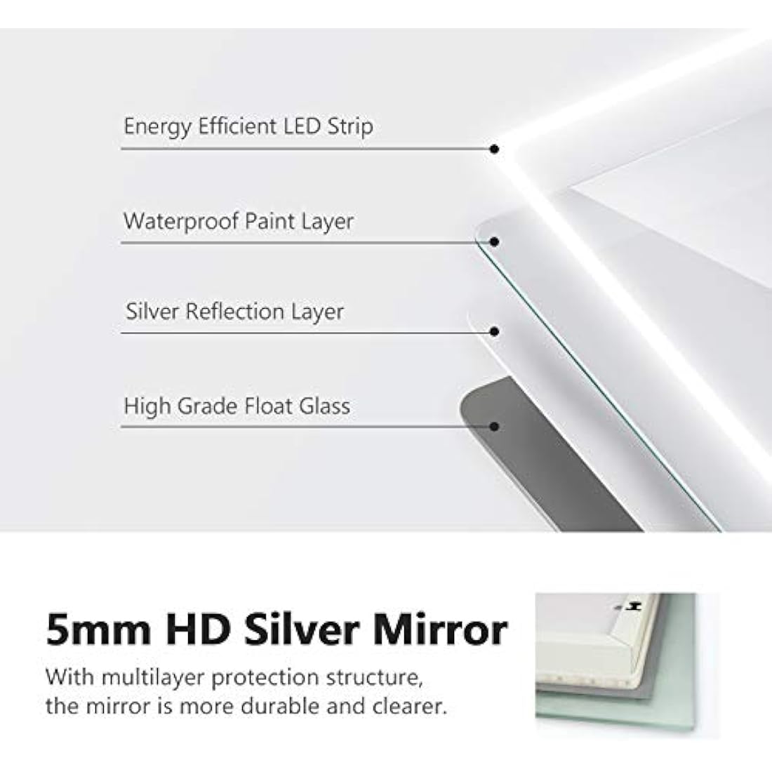 EMKE LED Bathroom Mirror 500x700mm - Anti-Fog Wall Mounted Touch Sensor