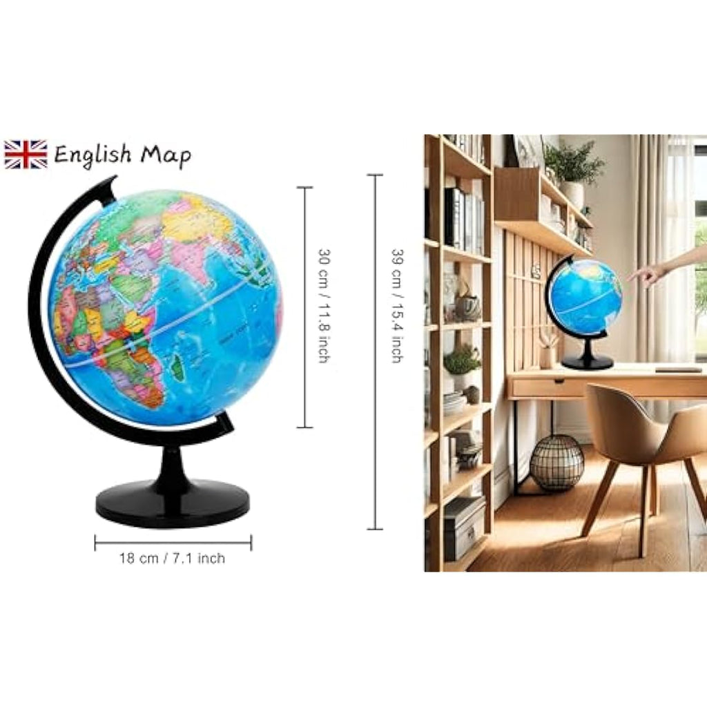 EXERZ 30cm World Globe – Large Educational Political Map for Schools