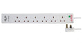 Pro Elec 6 Way Surge Protected Extension Lead with 2 USB Ports, 1m, White