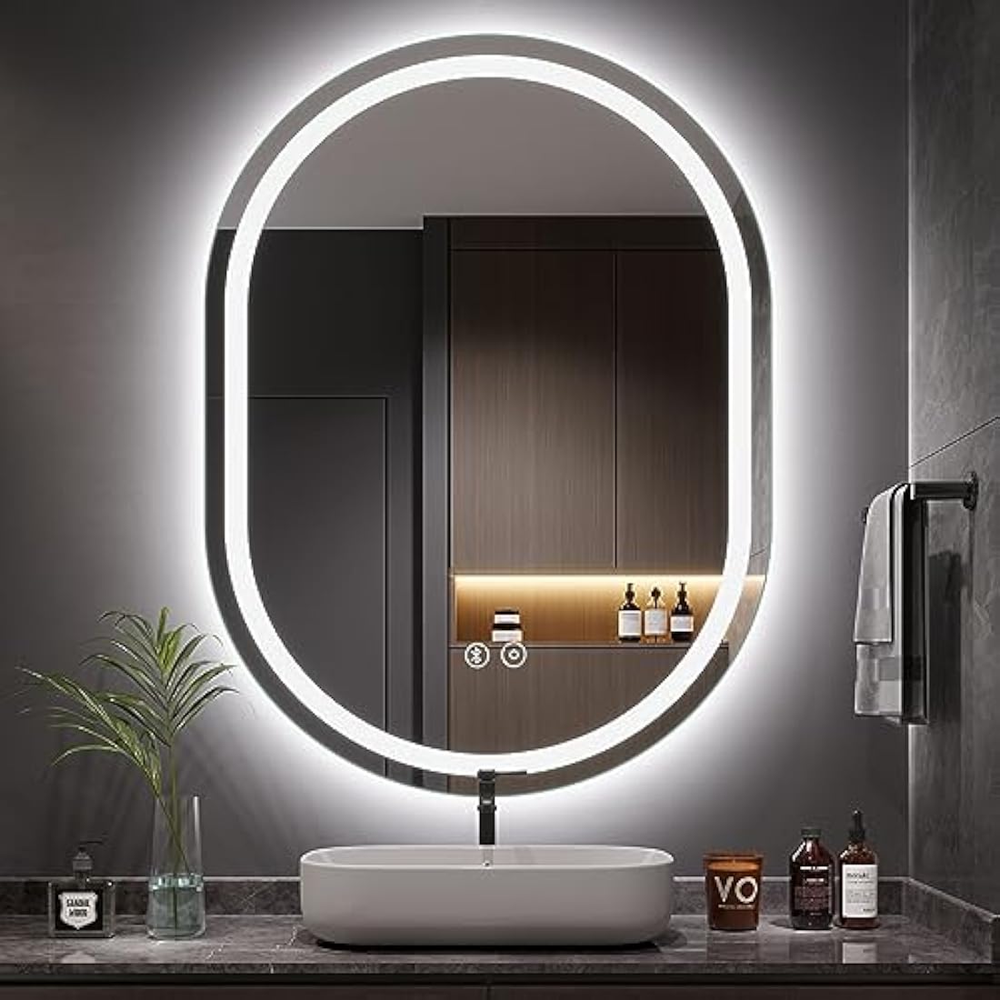 Dripex Bluetooth LED Bathroom Mirror – 600x800mm Oval Anti-Fog Mirror