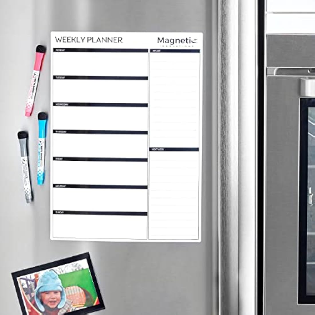 Magnetic Innovations A3 Weekly Planner Fridge Whiteboard with 3 Pens