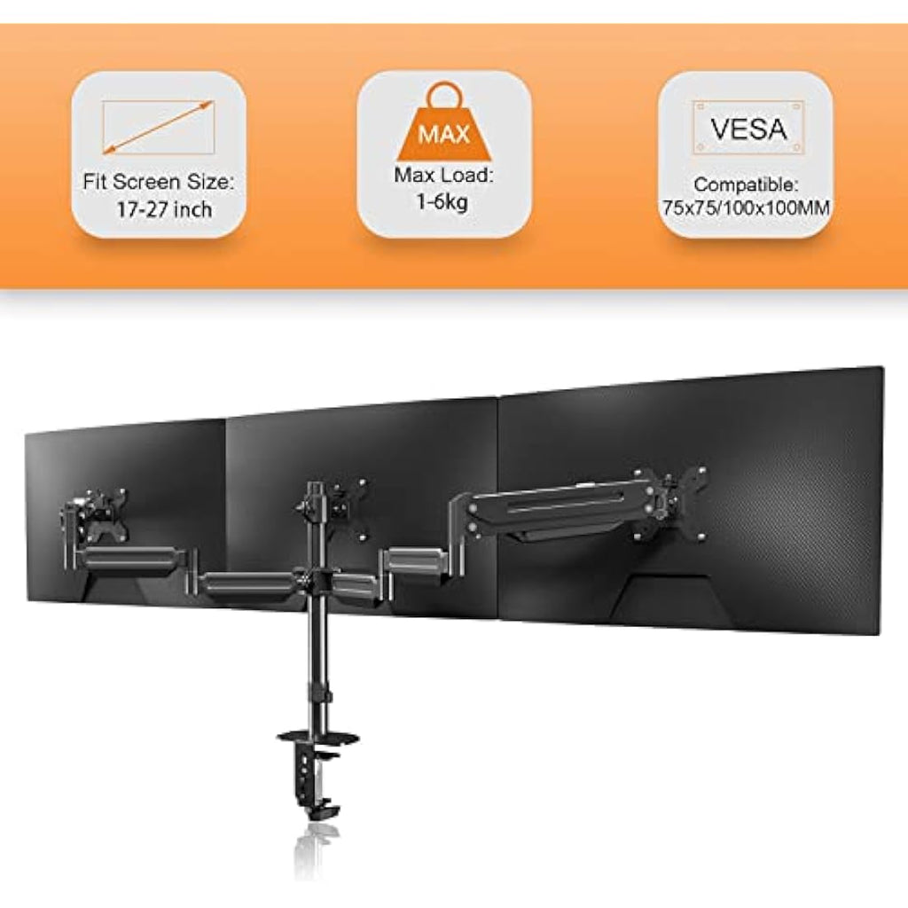 Jolof Store Triple Monitor Mount – Gas Spring Arm for 17-27 Inch Screens
