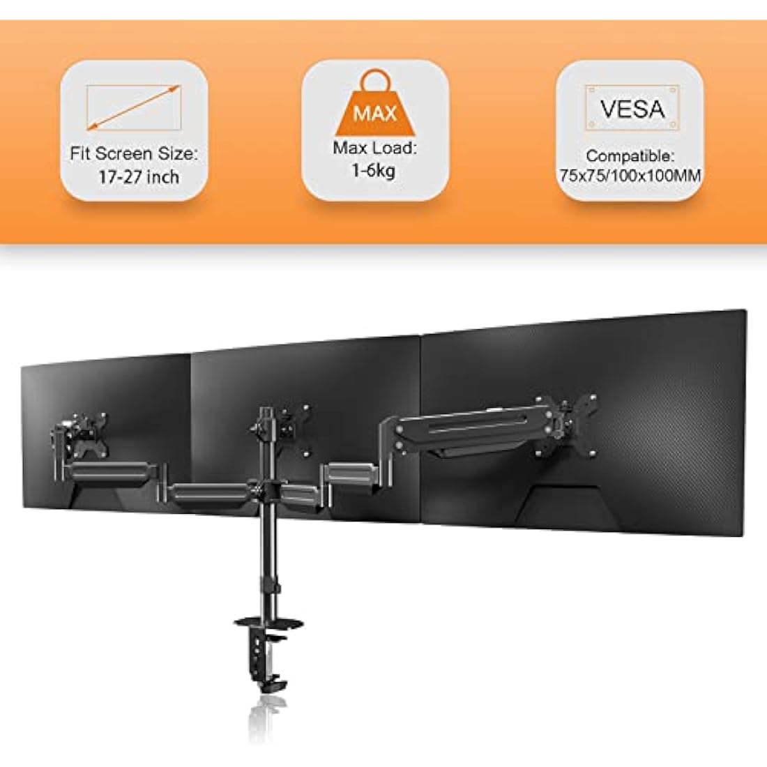Jolof Store Triple Monitor Mount – Gas Spring Arm for 17-27 Inch Screens