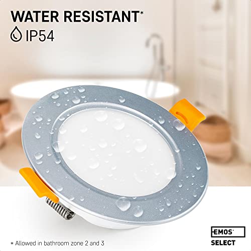EMOS LED Recessed Downlights – IP54 Waterproof Bathroom Spotlights, Set of 6