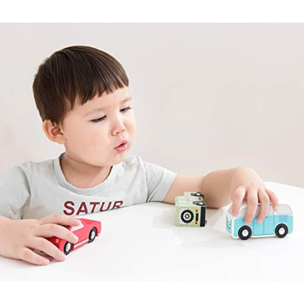 New Classic Toys Wooden Cars Set – 3 Piece Montessori Toy Vehicles
