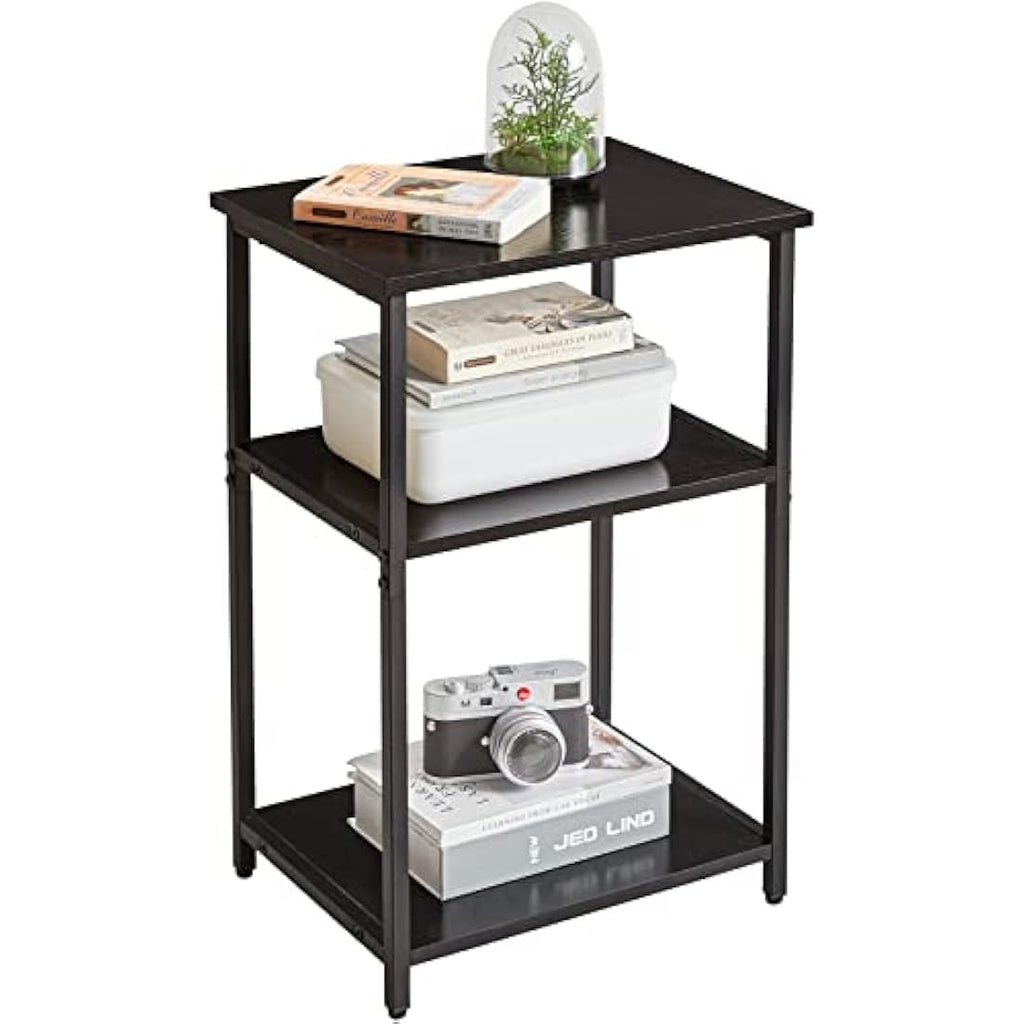 IBUYKE Industrial Side Table | 3-Tier End Table Nightstand | Black Steel