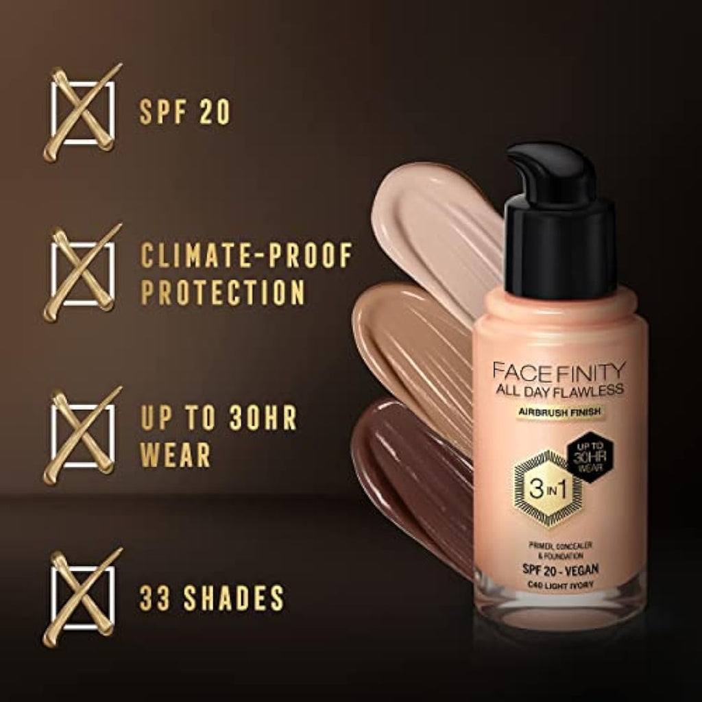 Max Factor Facefinity 3-in-1 Foundation - 40 Light Ivory SPF 20 (30ml)