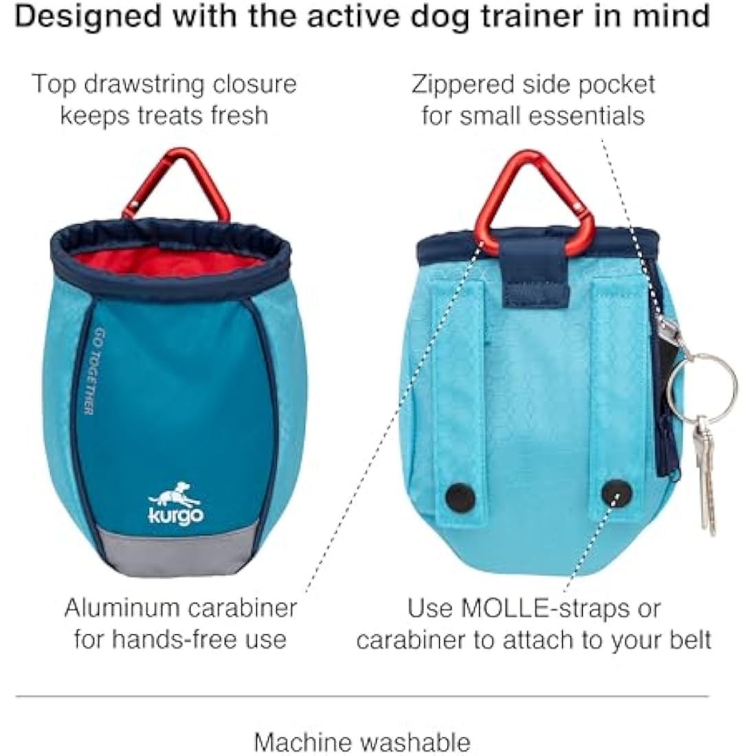 Kurgo Go Stuff It Dog Treat Pouch – Hands-Free Training Bag, Coastal Blue