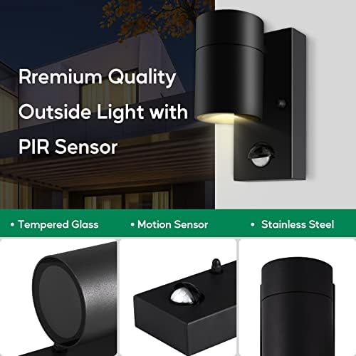 Jolof Store Outdoor Motion Sensor Wall Lights | IP44 Black Stainless Steel – 2 Pack