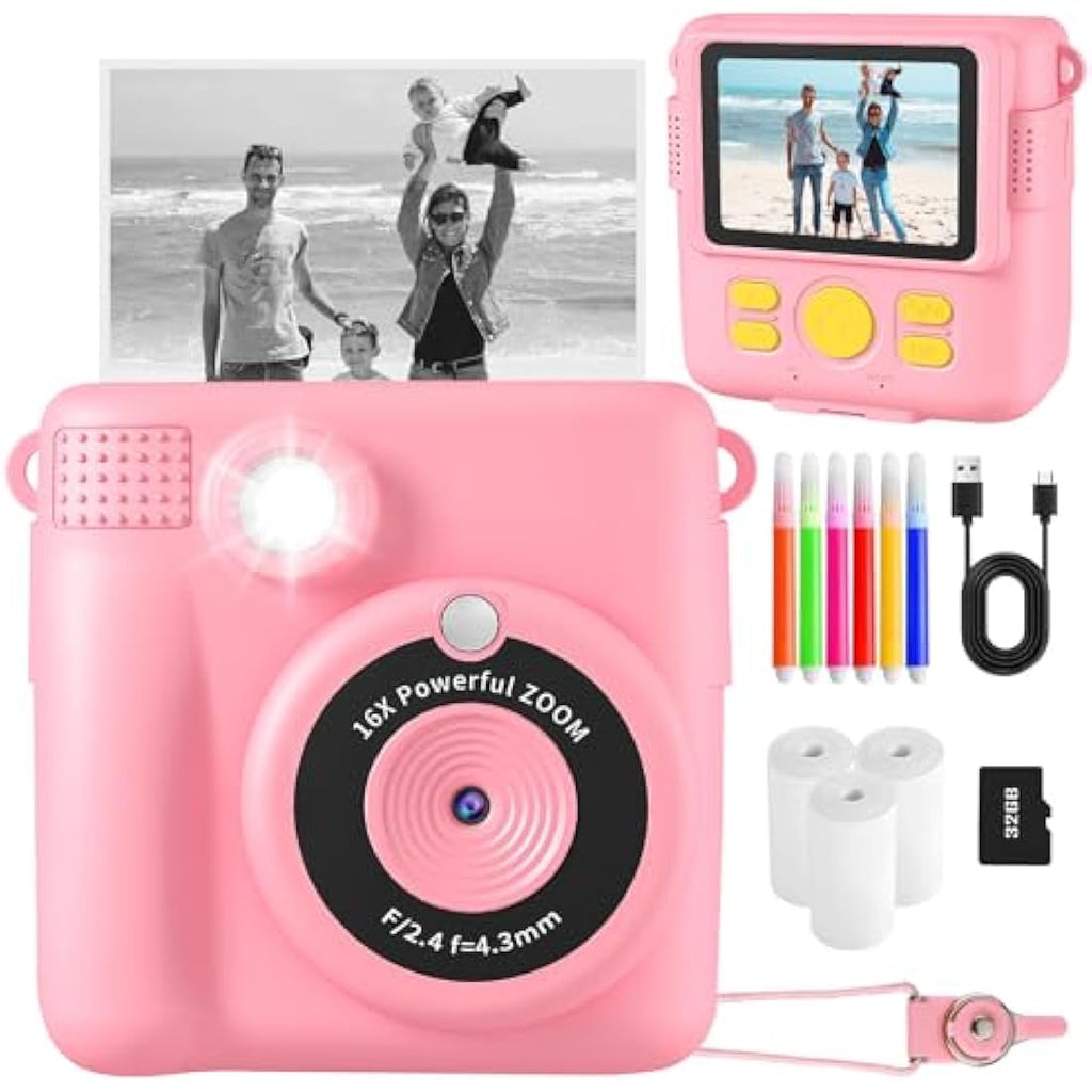 Kids Instant Print Camera - 1080P HD Digital Toy with 32GB Card