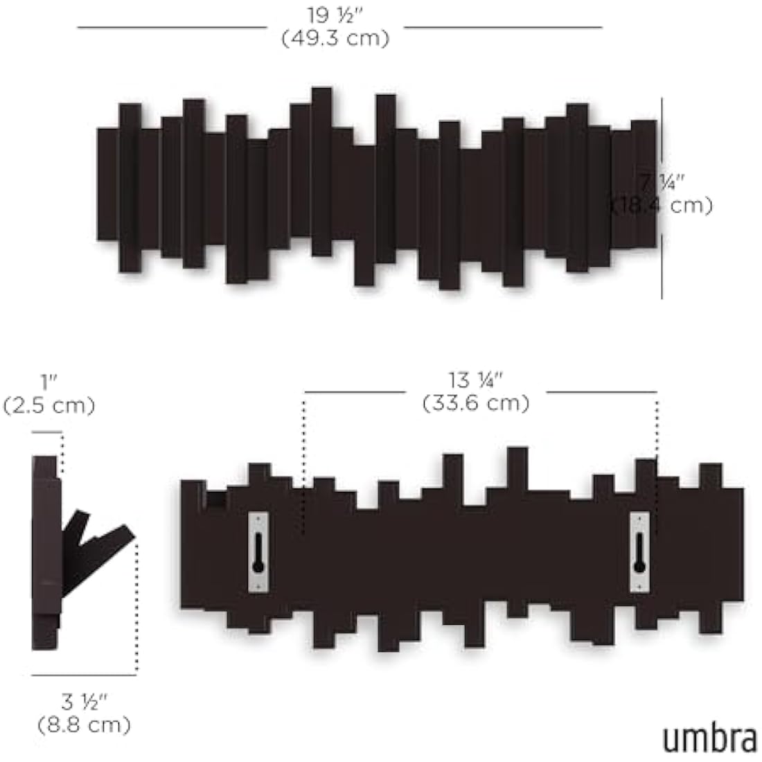 Umbra Sticks Multi Hook Wall Coat Rack – 5 Flip-Down Hooks, Espresso