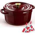 Overmont 5L Enameled Cast Iron Dutch Oven – 26cm Bread Baking Pot, Red