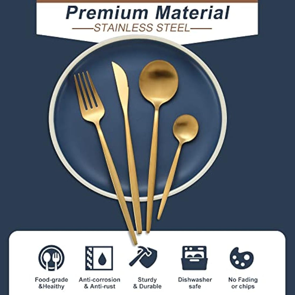 Bestdin Matte Gold Cutlery Set | 32-Piece Stainless Steel Flatware