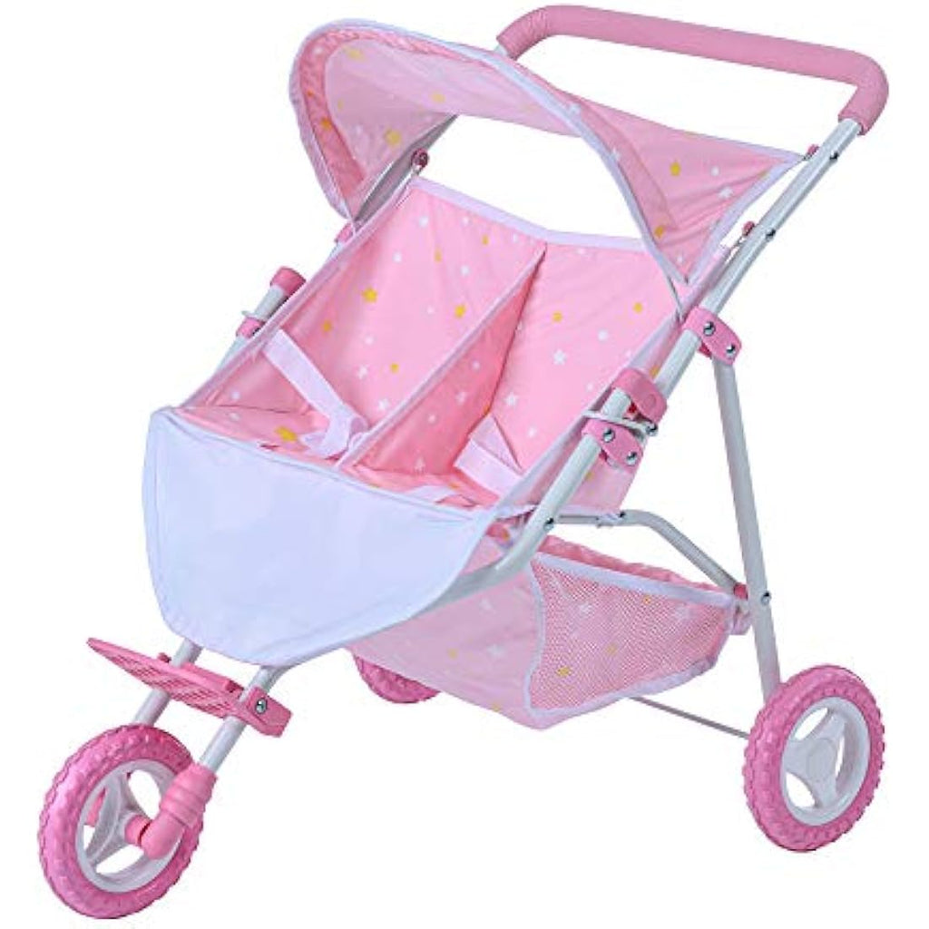 Olivia's Little World Twin Baby Doll Stroller – Pink Stars Pram