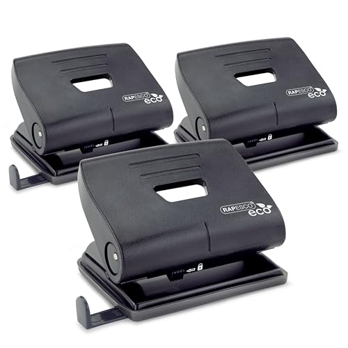 Rapesco ECO 2-Hole Punch | 22 Sheet Capacity | Black, Pack of 3