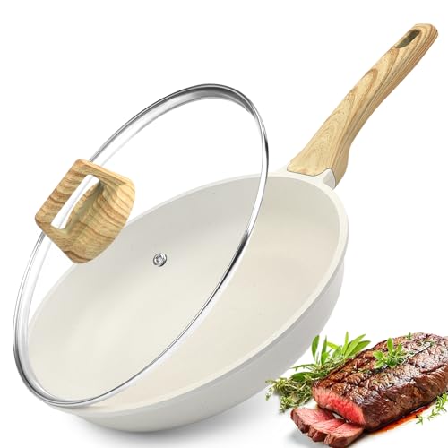 GiPP 28cm Nonstick Frying Pan with Lid | White Granite Skillet for Induction