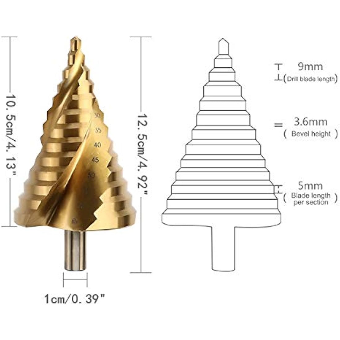 OCGIG 6-65mm HSS Spiral Step Drill Bit | Titanium Coated Hole Cutter