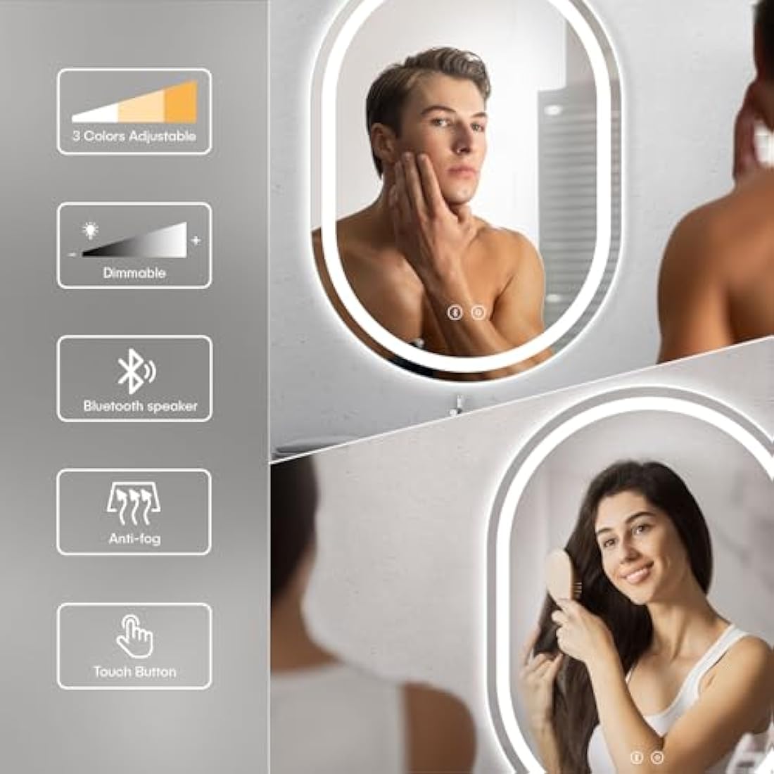 Dripex Bluetooth Oval LED Bathroom Mirror – Anti-Fog Backlit Vanity Light