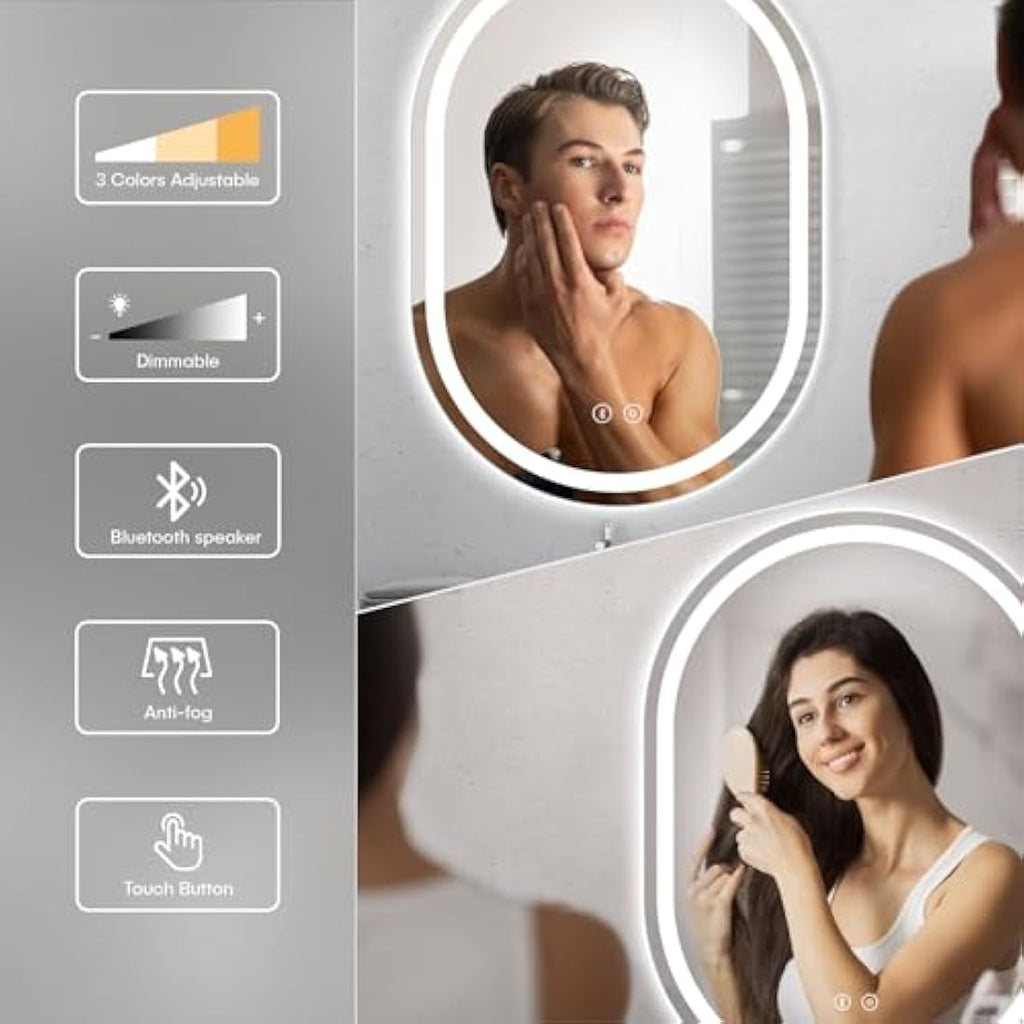 Dripex Bluetooth LED Bathroom Mirror – 600x800mm Oval Anti-Fog Mirror