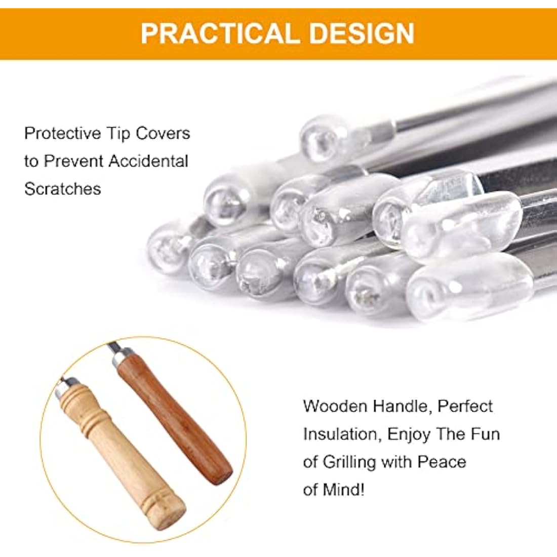 Stainless Steel BBQ Skewers with Wooden Handles - 8 PCS