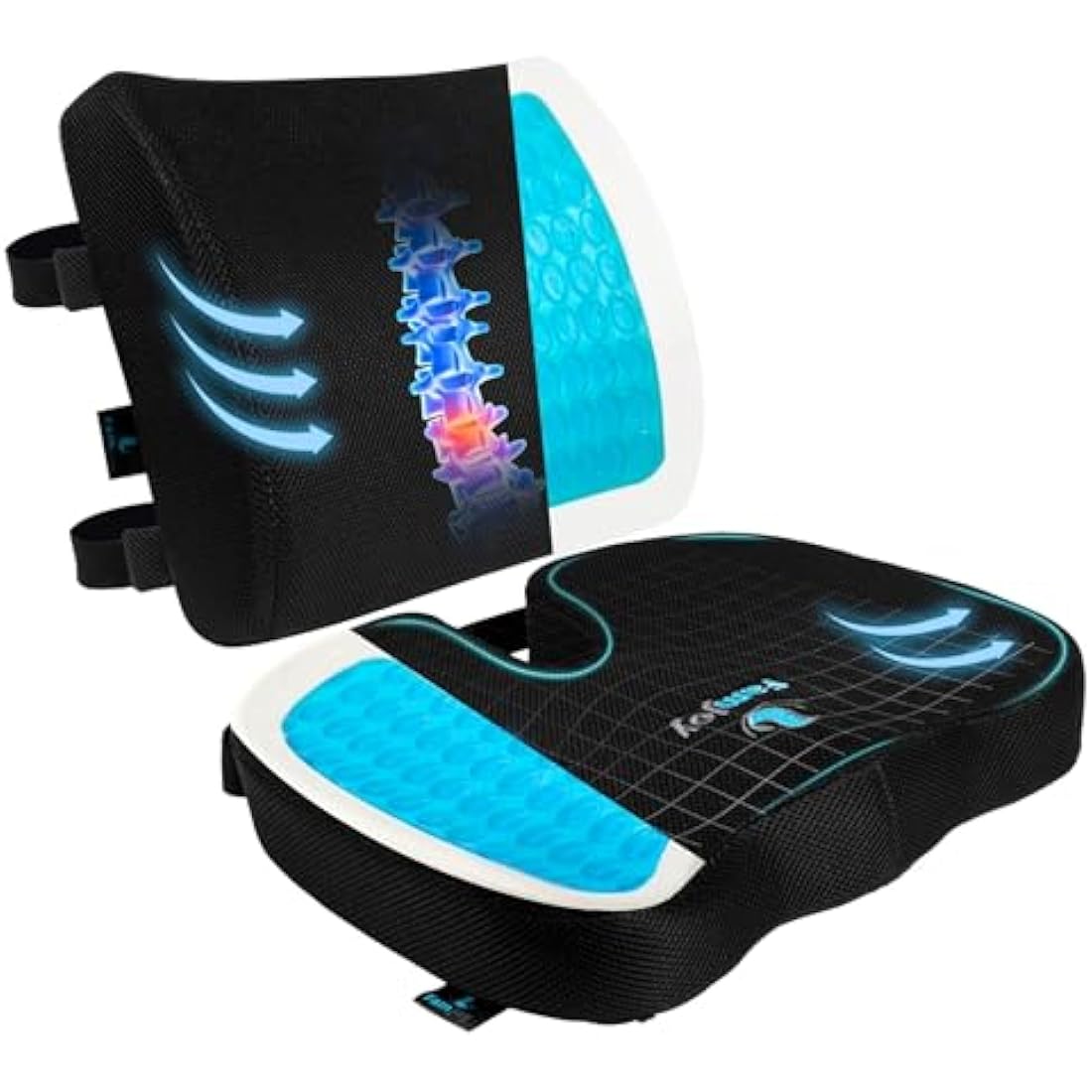 Famjoy Gel Memory Foam Seat & Lumbar Cushion – Coccyx Support Set