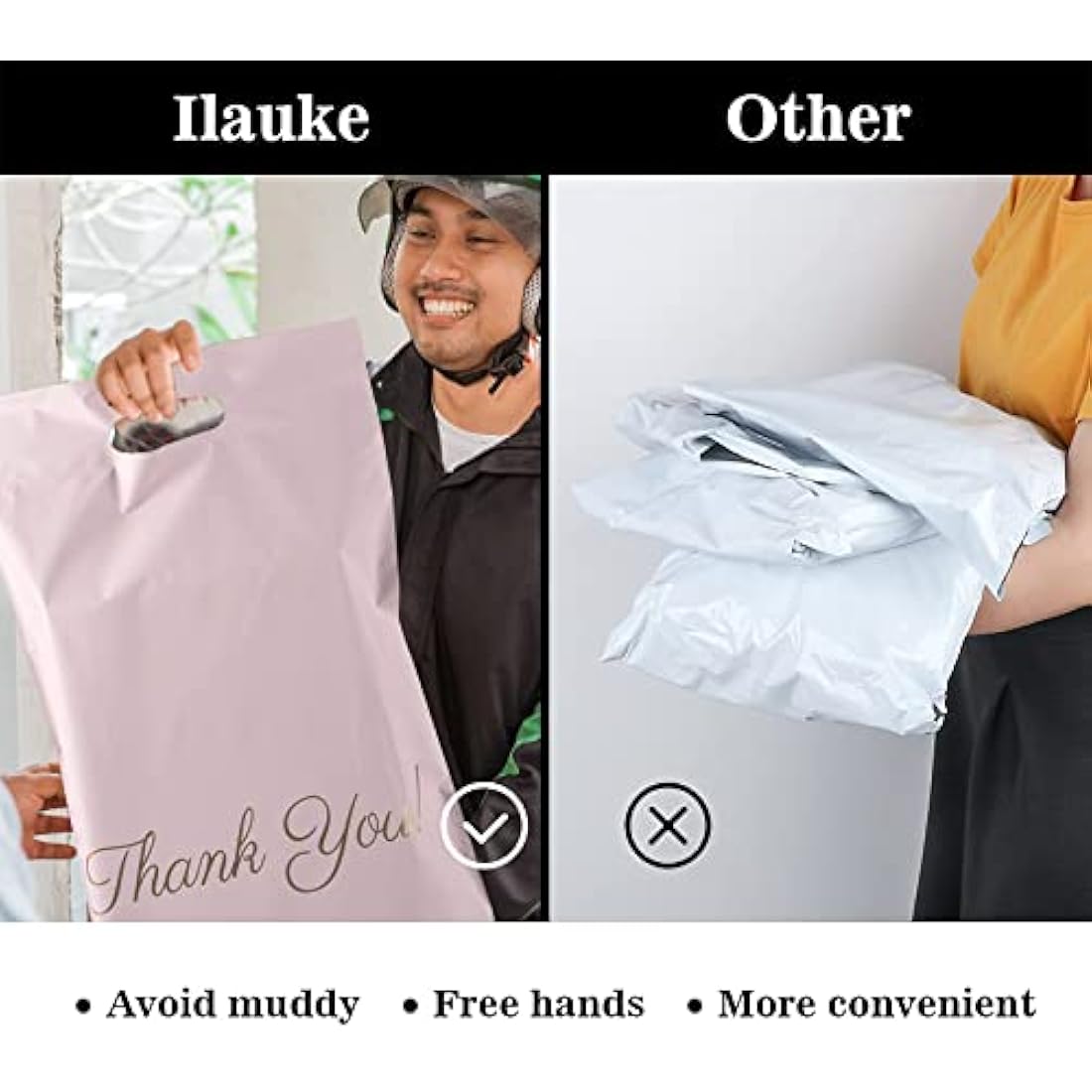 Rose Gold Poly Mailers with Handle - 10x14 Thank You Bags