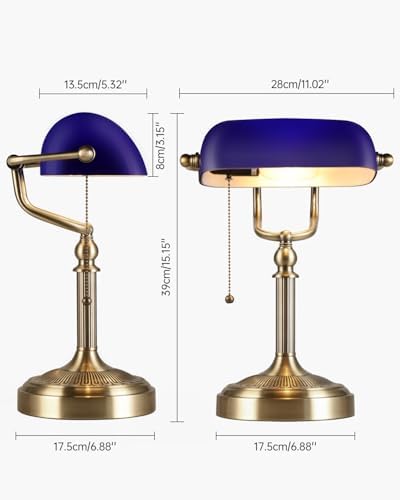 Blue Glass Bankers Desk Lamp – Adjustable Vintage Office Light