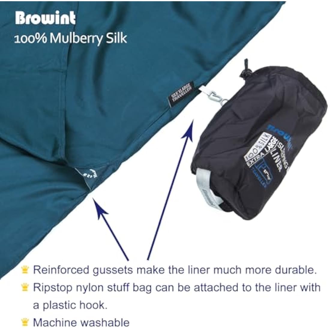 BROWINT Mulberry Silk Sleeping Bag Liner | Extra Wide Travel Sheet