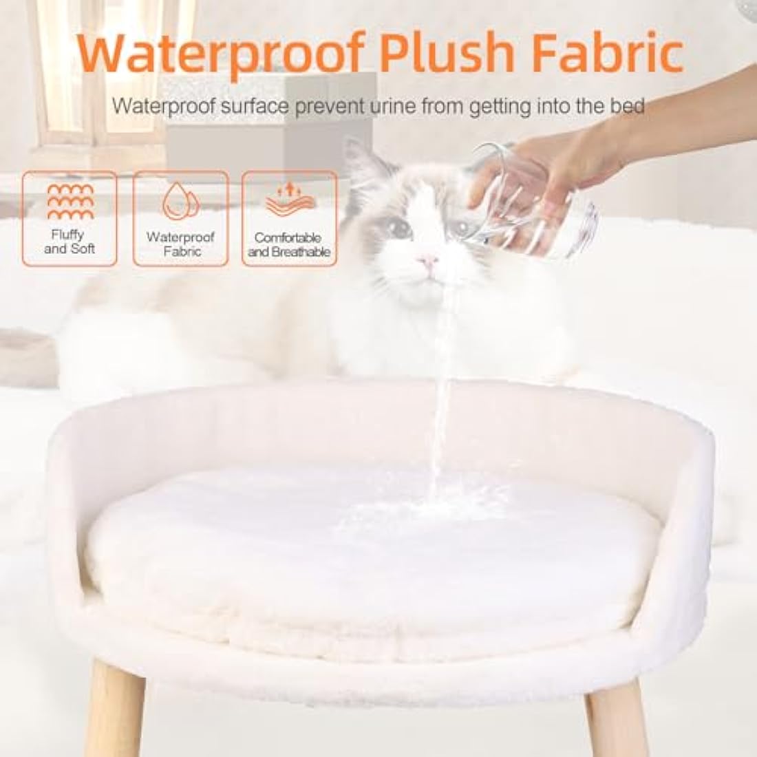 BingoPaw Elevated Cat Sofa Bed | Nordic Wooden Pet Stool with Washable Mat