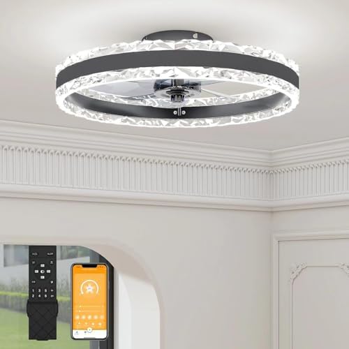 VOLISUN 40cm Smart LED Ceiling Fan with Light and Remote – Black