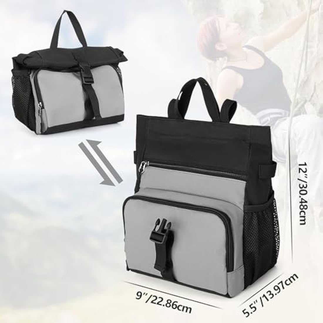 PGmoon Bouldering Chalk Bucket | Magnetic Sealing Climbing Bag with Pockets