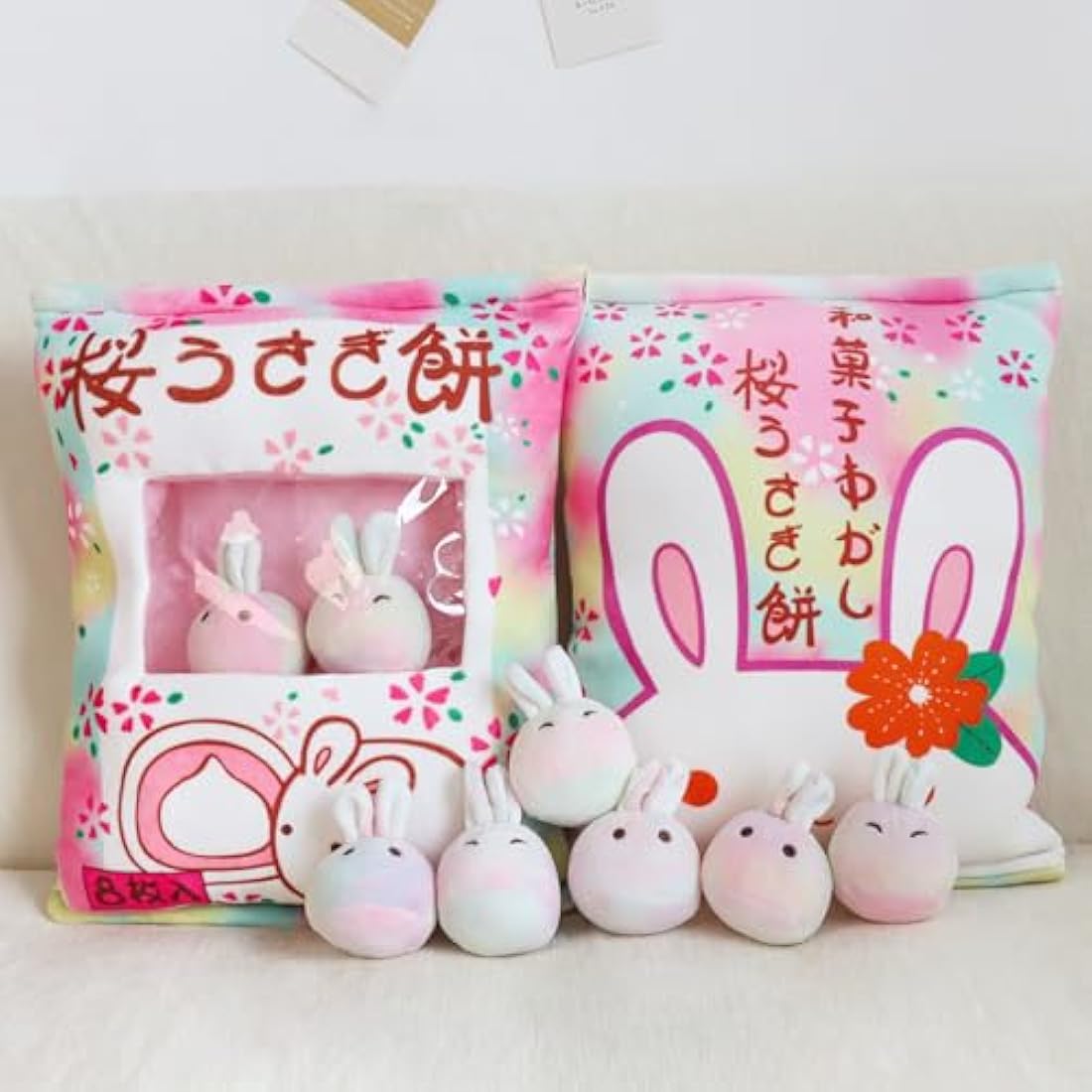 Kawaii Bunny Snack Pillow | 6 Removable Rabbit Plush Toys