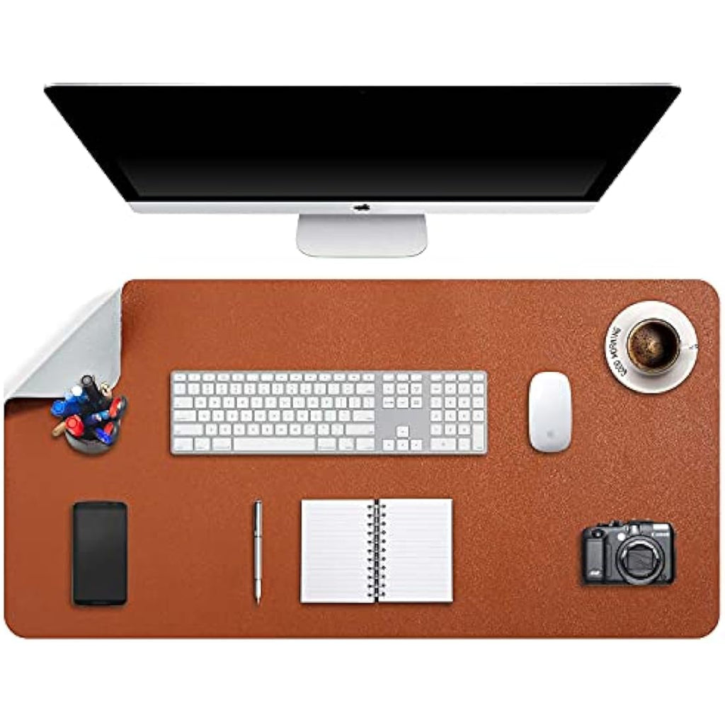DOBAOJIA Dual-Side PU Leather Desk Pad – XXL Waterproof Mouse Mat, Brown/Grey