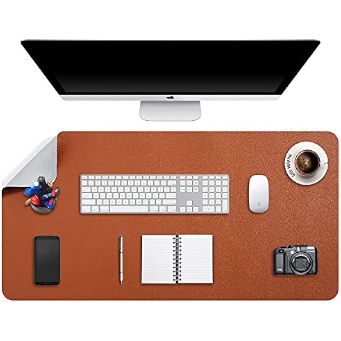 DOBAOJIA Dual-Side PU Leather Desk Pad – XXL Waterproof Mouse Mat, Brown/Grey
