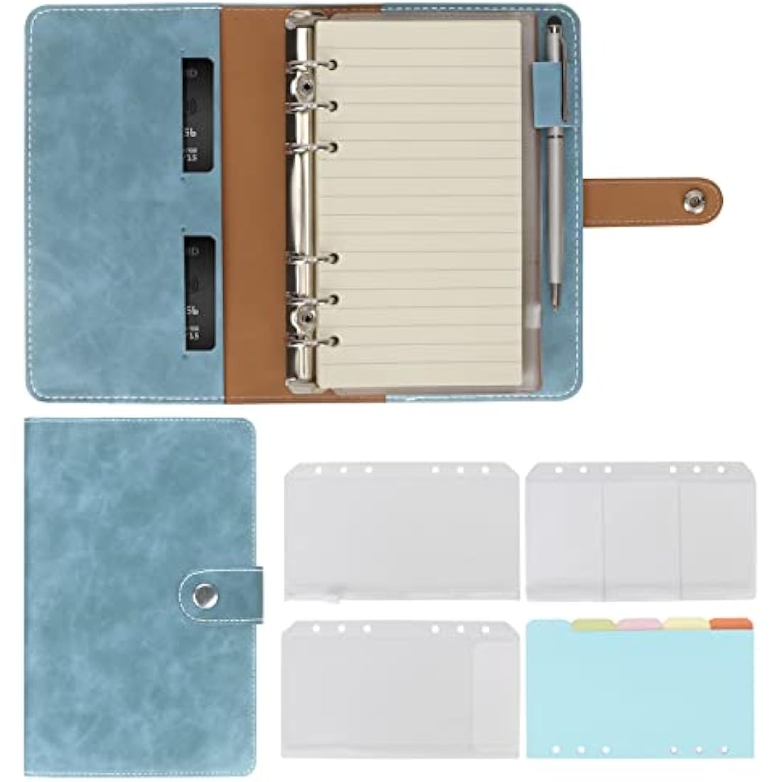 FYY A6 PU Leather 6-Ring Binder Notebook | Refillable Personal Planner, Cyan