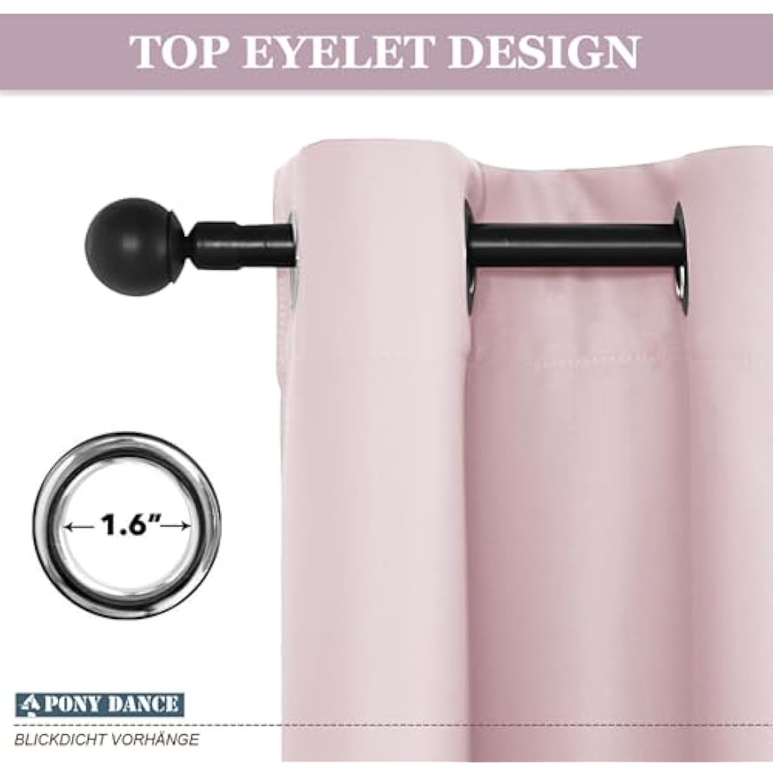 PONY DANCE Pink Blackout Curtains – Thermal Eyelet Drapes, 2 Panels