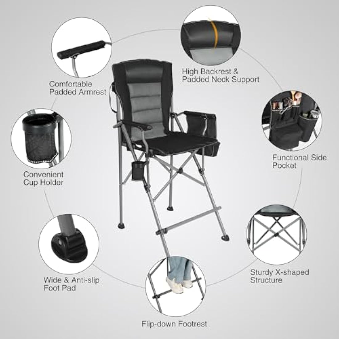 REDCAMP Tall Folding Director Chair with Footrest | Heavy Duty 300 lbs