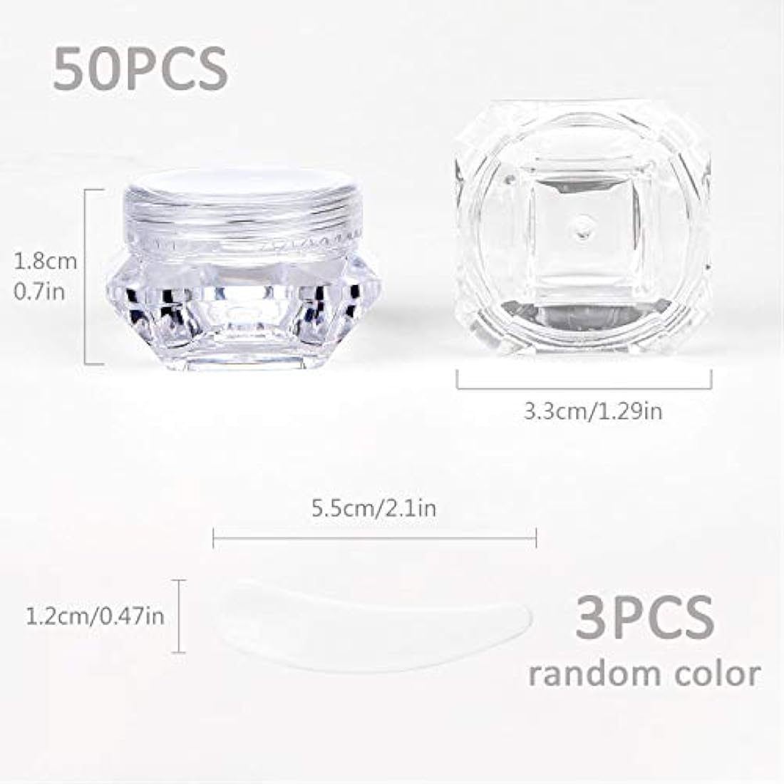 Yalbdopo 50-Piece 5g Diamond Cosmetic Jars with Spatulas | Clear Plastic