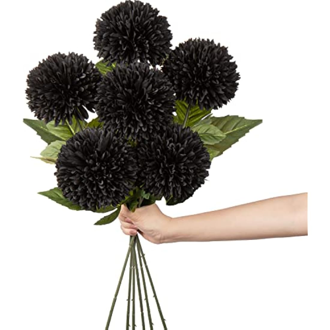 Black Artificial Chrysanthemum Silk Flowers – 6 Pcs