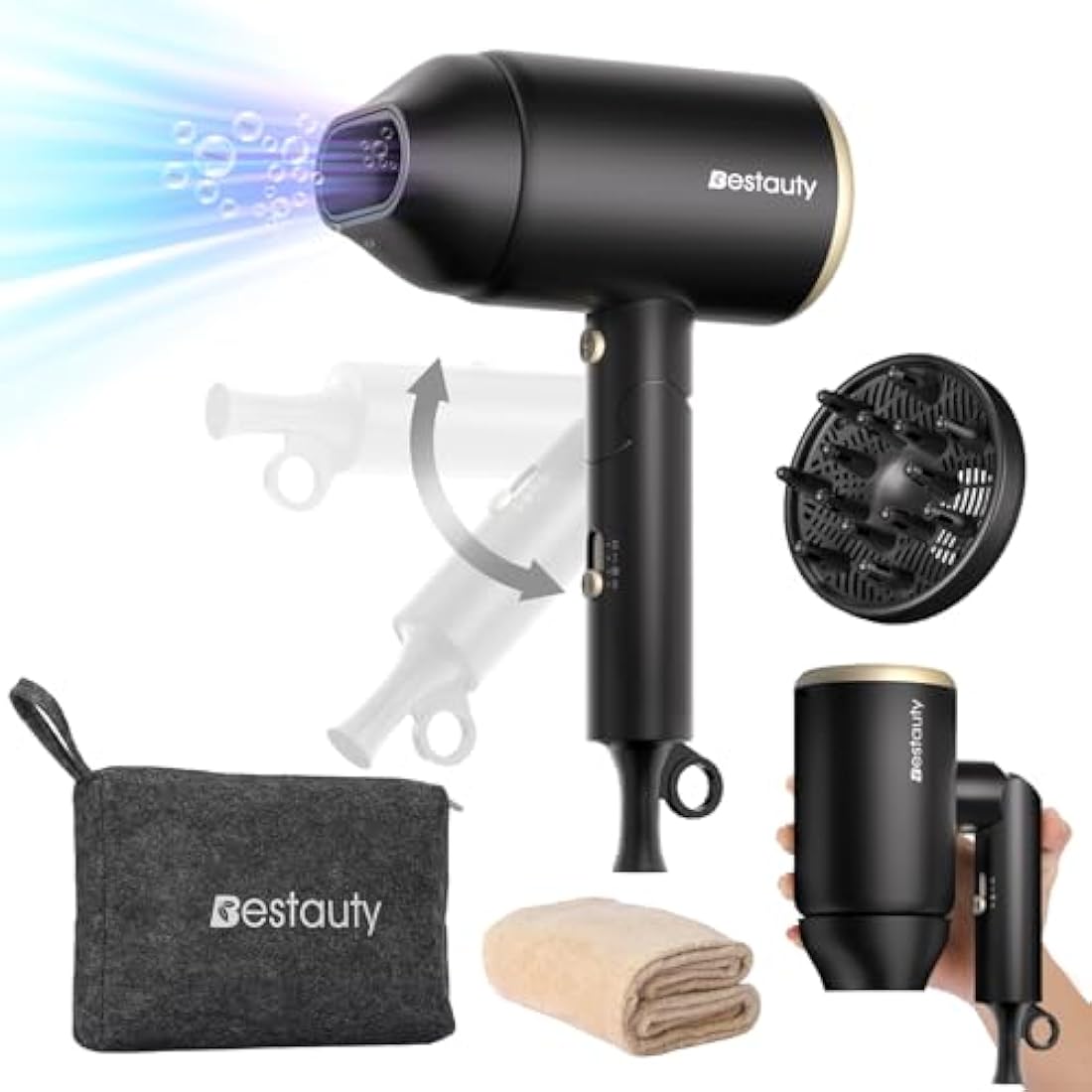 Bestauty Ionic Travel Hair Dryer – 2000W Foldable Portable Hairdryer