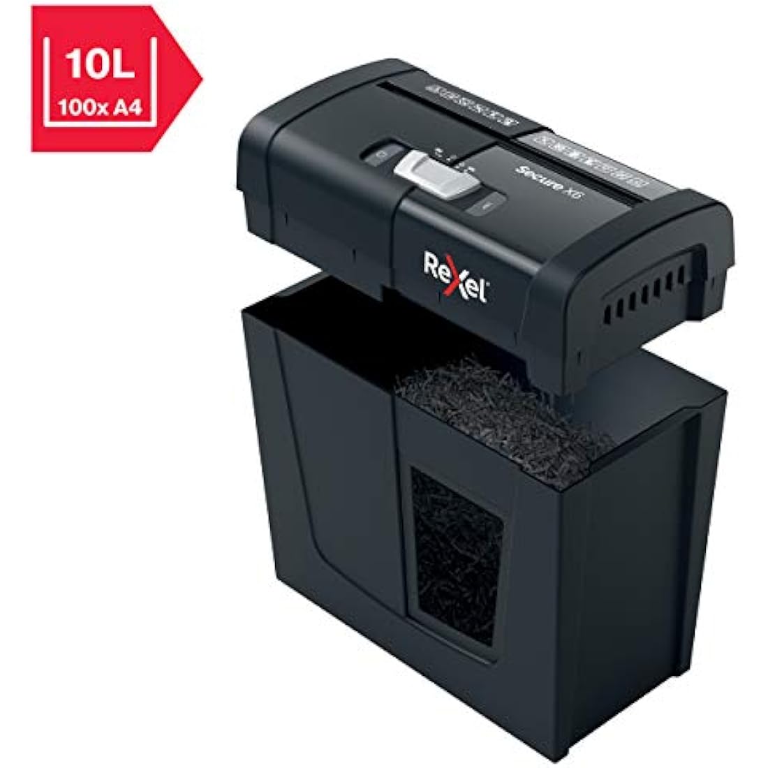 Rexel Secure X6 Cross Cut Paper Shredder | P4 Security, 10L Bin - Black